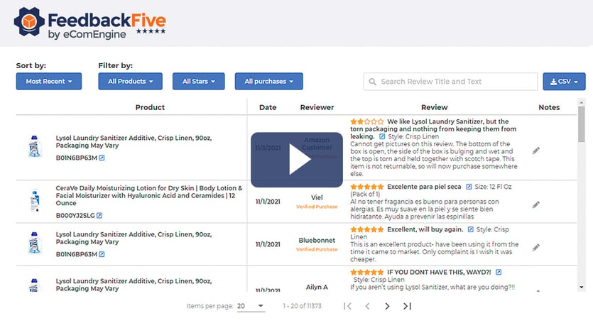 Product reviews in FeedbackFive