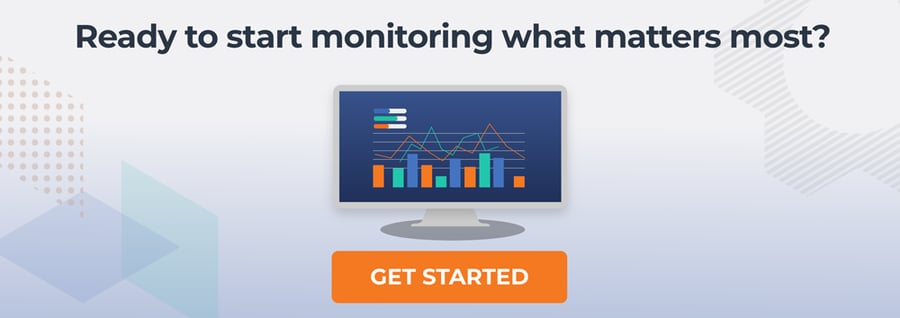 Illustration of graph with text, "Ready to start monitoring what matters most?" and get started button