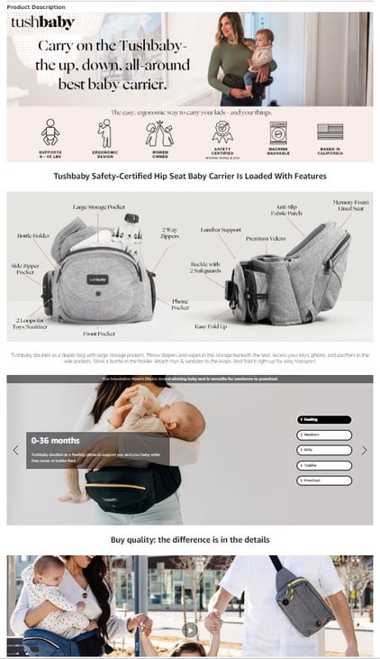 Example of an Amazon A Plus Content product page showing detailed visuals that build shopper trust and reduce expectation gaps