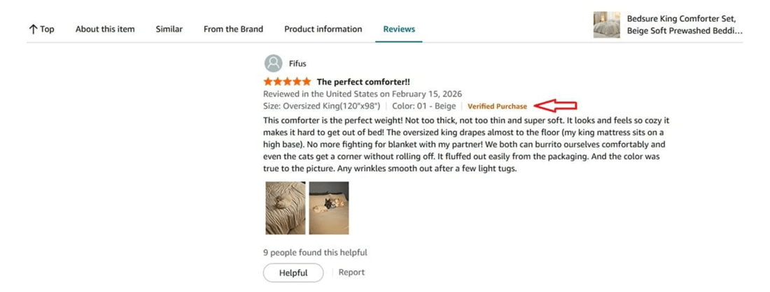 How Amazon marks verified customer reviews