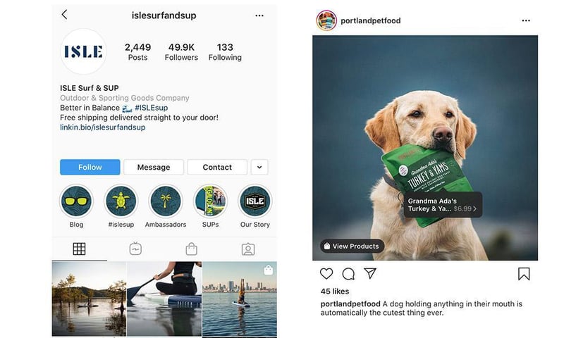 Examples of branded Instagram page and post