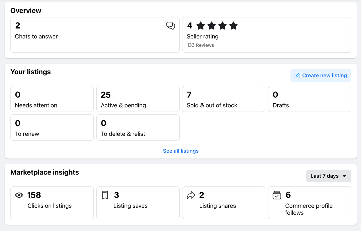 Facebook Marketplace seller profile