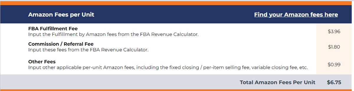 FBA calculator unit fees
