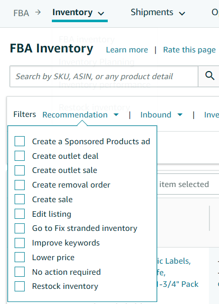 FBA Inventory recommendations