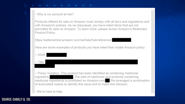 Policy violation email from Amazon