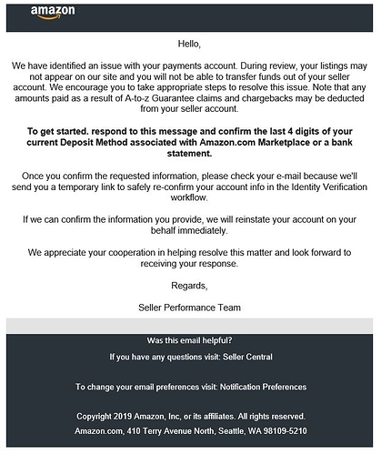 Example of scam email to Amazon sellers