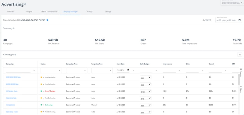 Screenshot of SellerApp Campaign Manager