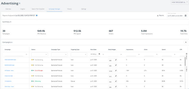 Screenshot of SellerApp Campaign Manager