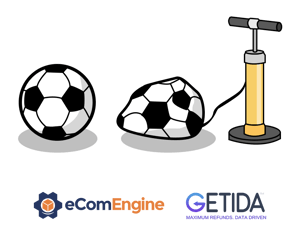 Soccer ball and pump above eComEngine and GETIDA logos