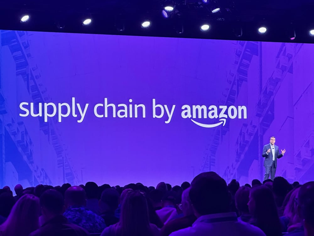Dharmesh Mehta announces Supply Chain by Amazon in a presentation at 2023 Amazon Accelerate in Seattle.