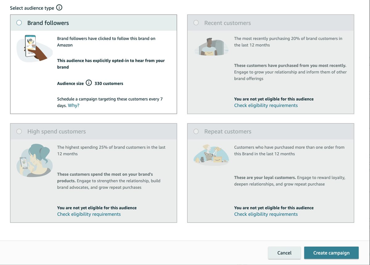 Audience type options in the Amazon Tailored Audiences tool