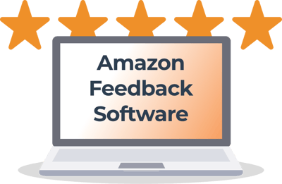 Laptop illustration with text, "Amazon feedback software"
