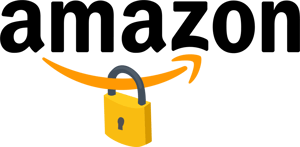 Padlock hanging from the Amazon logo