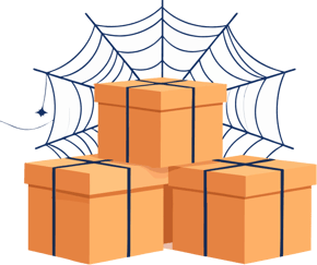 Illustration of a cobweb covering shipping boxes, representing unexpected Amazon FBA service fees