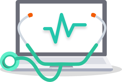 Illustration of laptop with stethoscope and SellerPulse logo