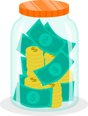 Cash and coins in jar