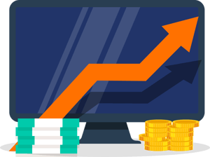 Computer with money and upward trending arrow