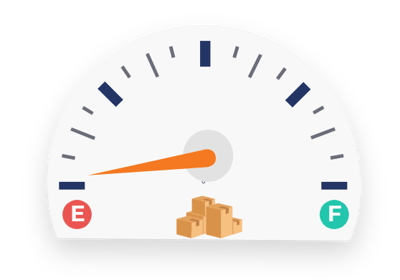 Illustration of gauge showing low inventory level