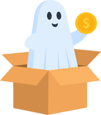 Illustration of a ghost holding a coins, symbolizing Amazon refund administration fees.