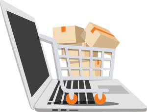 Laptop with boxes inside cart