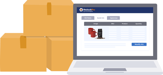 Laptop with inventory boxes illustration