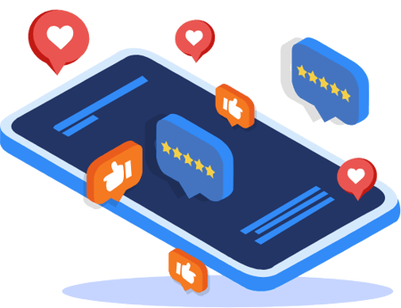 Social media icons around mobile device