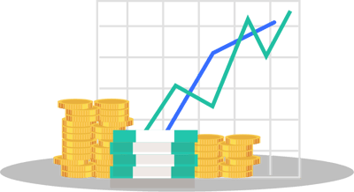 Money with graph showing increases