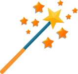 Illustration of a magic wand with sparkling stars