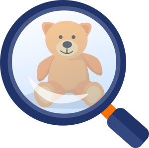 Teddy bear under a magnifying glass