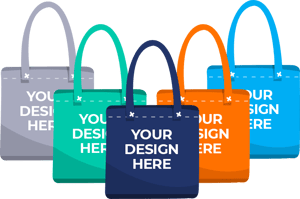 Tote bags with text, "Your design here"