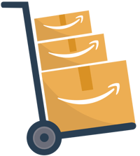 Trolley with stack of Amazon boxes