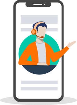 Illustration of a male virtual assistant in a mobile phone