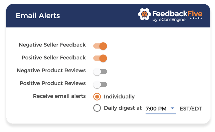 Feedback and review email alert settings in FeedbackFive