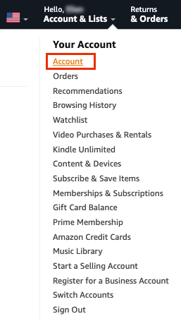 Amazon account link on desktop