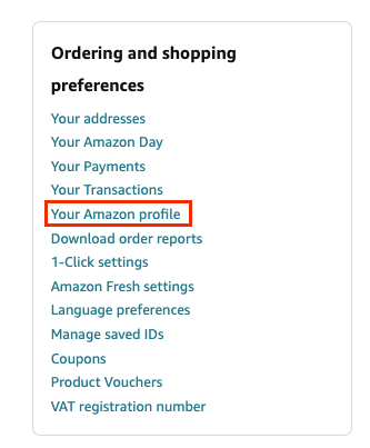 Your Amazon profile link on desktop
