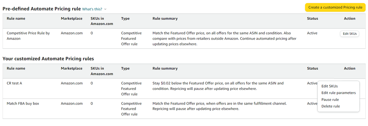 Amazon Automate Pricing feature