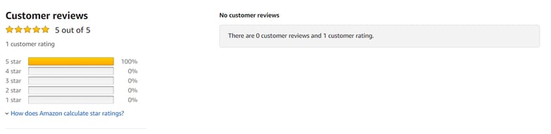 Example of a single one-tap review on a product listing with no comments