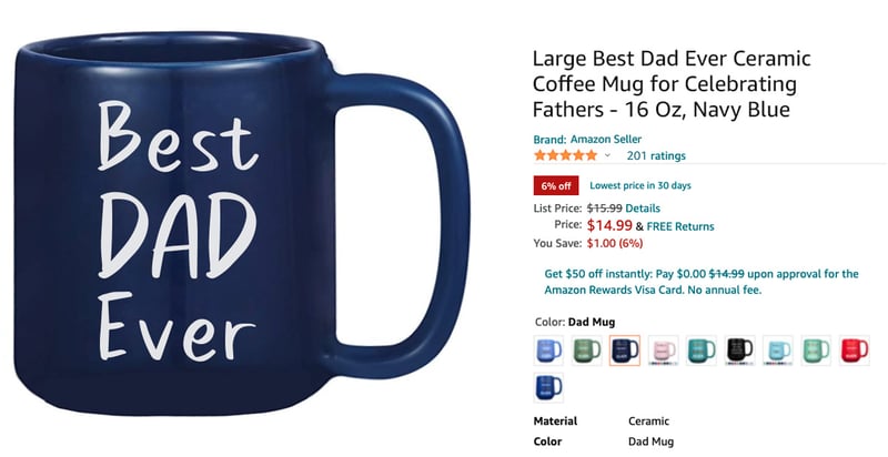 Amazon coffee mug product listing showing incorrect color theme variations