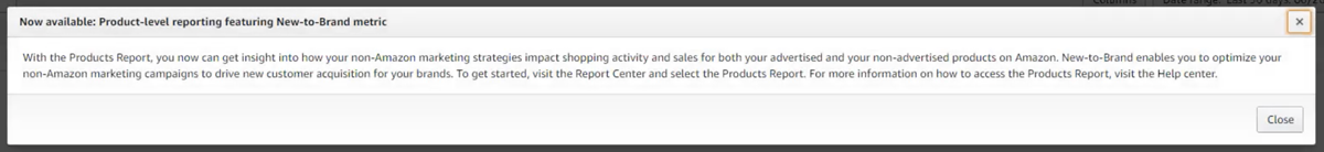 New-to-brand metric for product-level reporting announcement in Amazon Seller Central