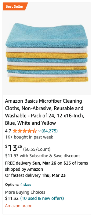 Amazon product displayed in search with sales volume tag