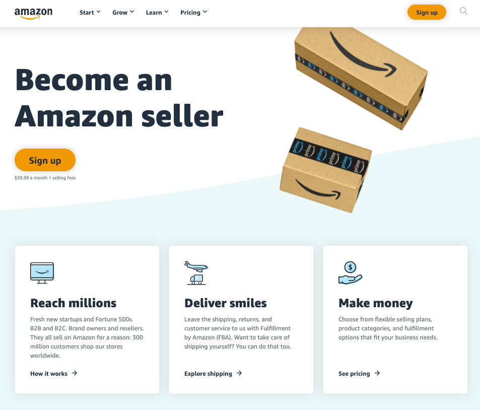 Amazon seller signup page
