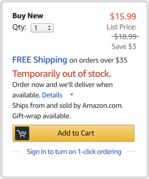 Amazon out of stock notice on the Buy Box
