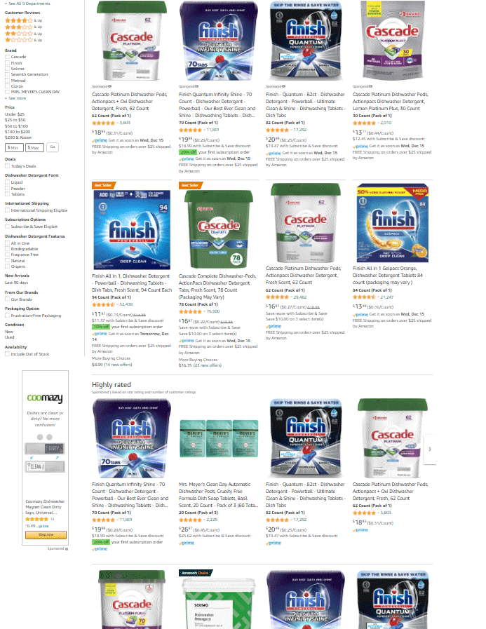 Amazon search results for dishwasher pod