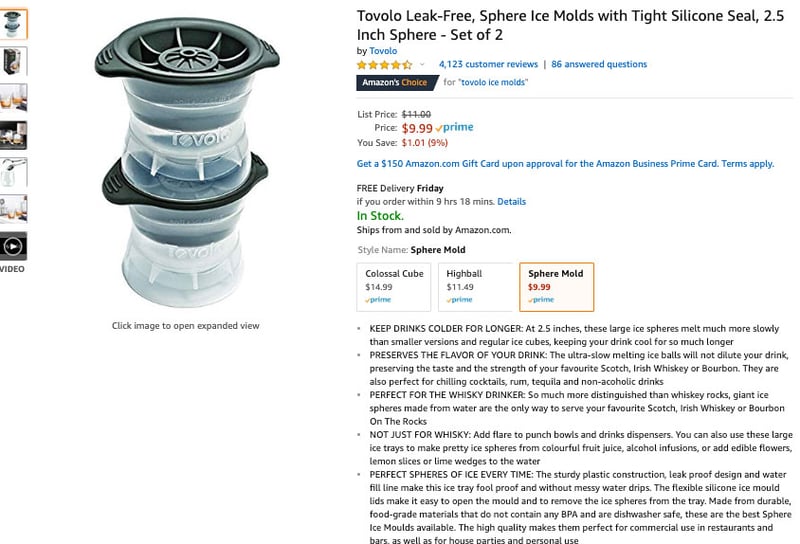 Amazon's Choice product listing for ice molds