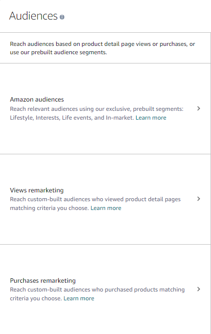 Custom audience settings in the Amazon Advertising console