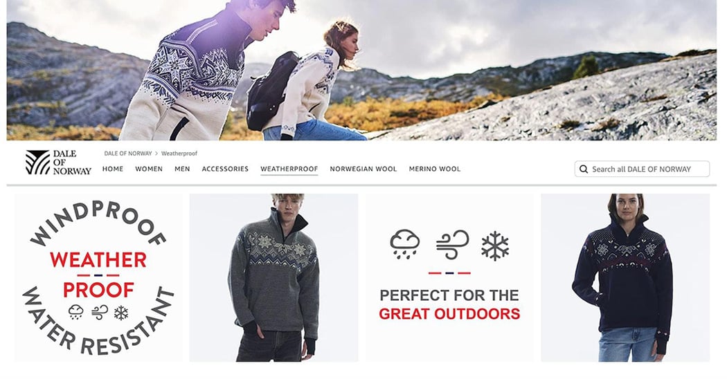 Dale of Norway Amazon brand store images with text layout