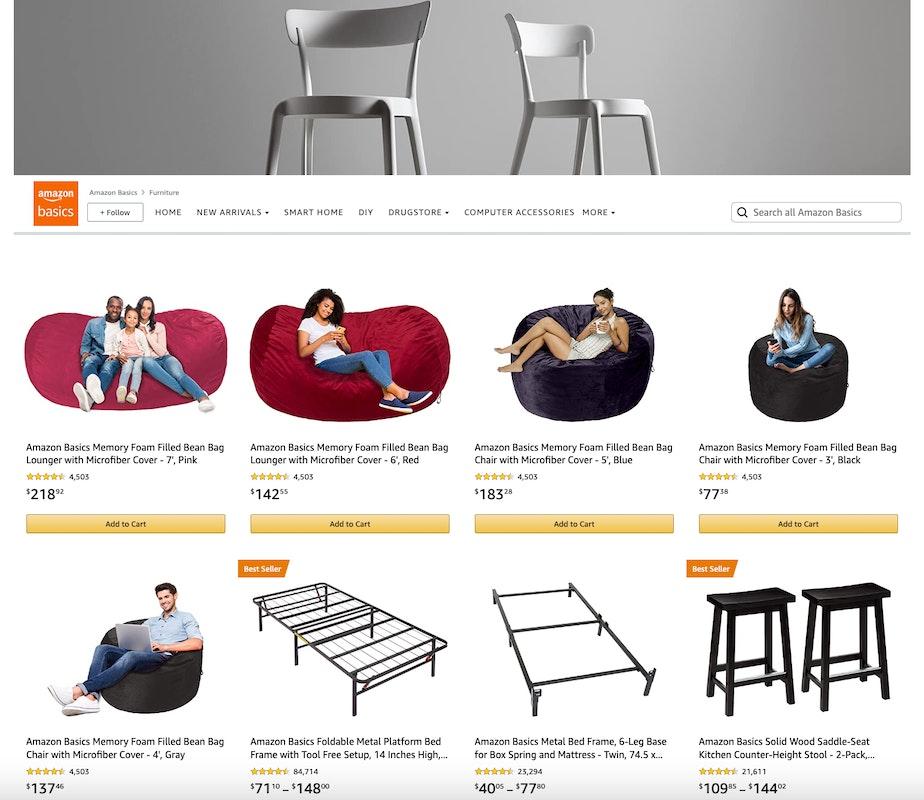Amazon Basics brand store product grid layout