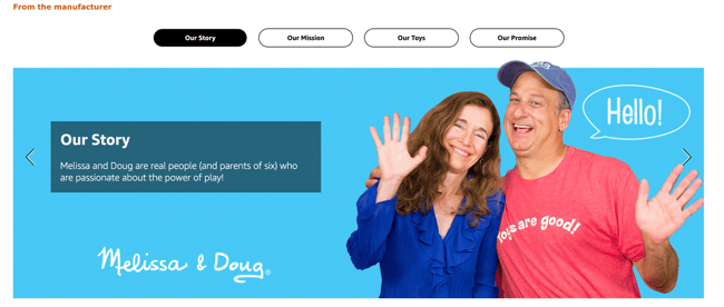 Amazon brand story for Melissa & Doug