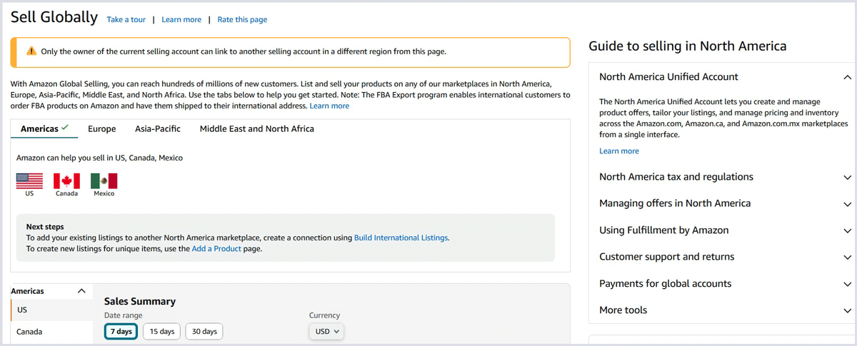 Sell Globally page on Amazon's Build International Listings tool