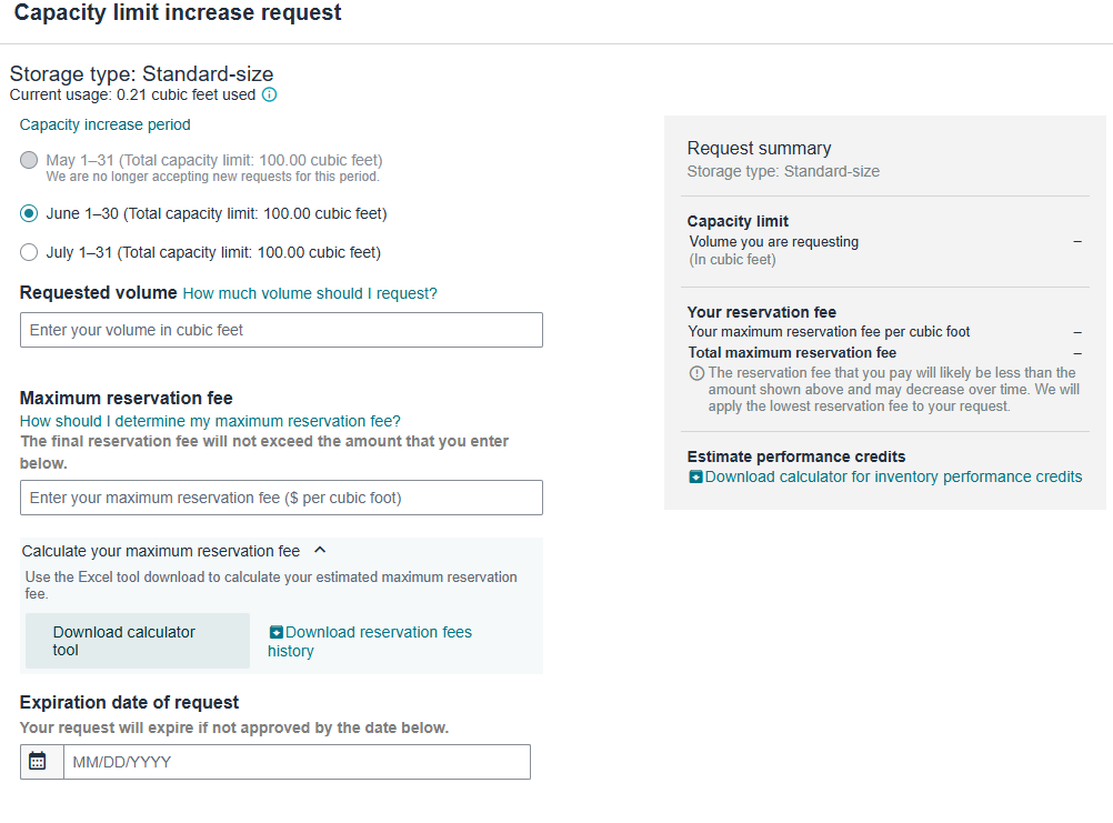 Capacity Limit Increase Request